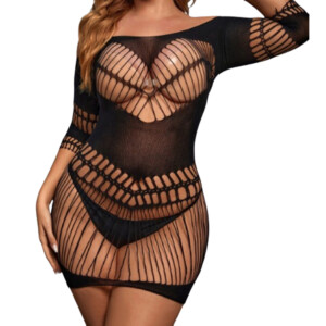 Women's Plus Size Slashed Seamless Long Sleeve Chemise - Black