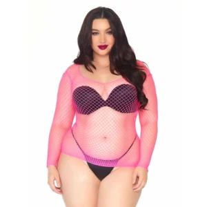 Women's Plus Size Long Sleeve Fishnet Shirt - Pink