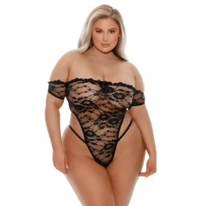Women's Plus Size One Piece Lace Teddy - Black
