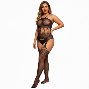 Woman modeling black lace lingerie