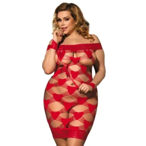 Women's Plus Size Queen of Hearts Cut-Out Mesh Dress with Handcuffs