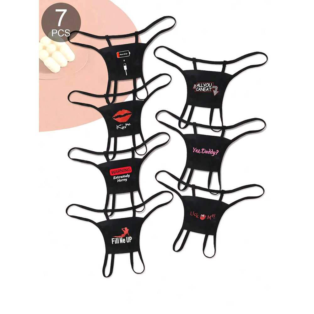 Black Crotchless Panty with Surprise XXX Naughty Phrase - Size XL - Pack of 1
