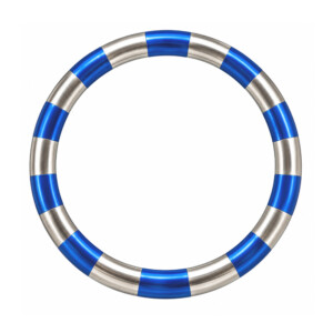 Blue and silver striped circular metal ring