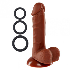 Cloud 9 Novelties Pro Sensual Premium Silicone 6" Dildo with 3 Bonus Cock Rings - Brown Skin Tone