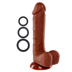 Cloud 9 Novelties Pro Sensual Premium Silicone 8" Dildo with 3 Bonus Cock Rings - Brown Skin Tone