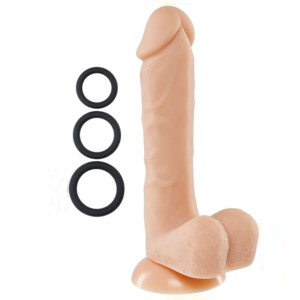 Cloud 9 Novelties Pro Sensual Premium Silicone 8" Dildo with 3 Bonus Cock Rings - Light Beige