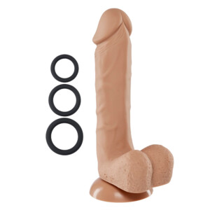 Cloud 9 Novelties Pro Sensual Premium Silicone 8" Dildo with 3 Bonus Cock Rings - Tan Skin Tone