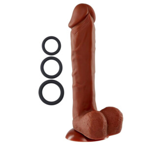 Cloud 9 Novelties Pro Sensual Premium Silicone 9" Dildo with 3 Bonus Cock Rings - Brown