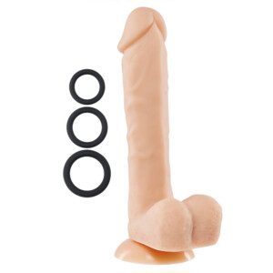 Cloud 9 Novelties Pro Sensual Premium Silicone 9" Dildo with 3 Bonus Cock Rings - Light Beige