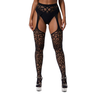 Black lace garter stockings with high heels