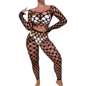 Thick Black Fishnet Top and Leggings Exotic Dancewear 2 Piece Set - One Size