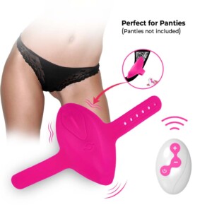 Pink remote-controlled wearable vibrator for panties.