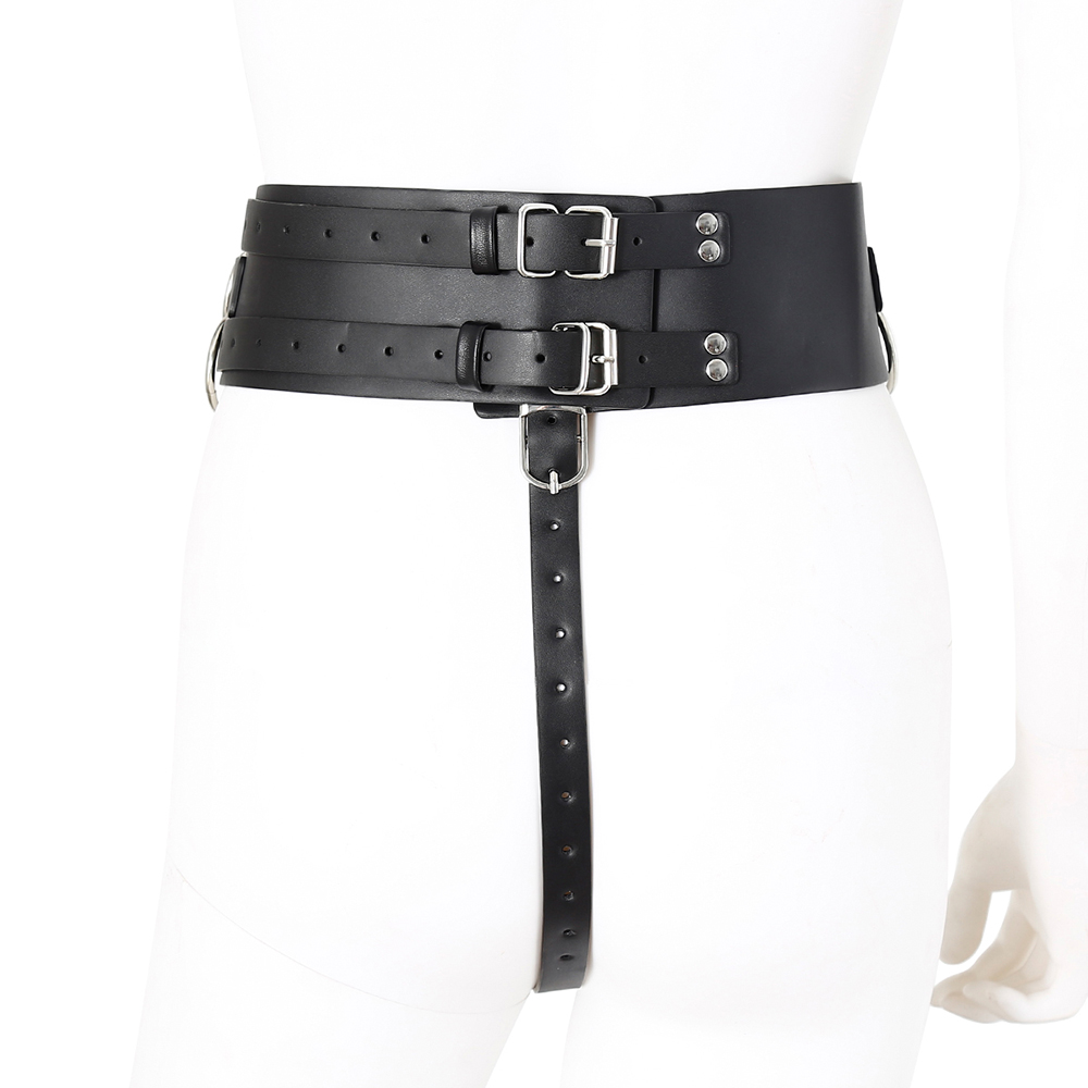 Elite BDSM Black Leather Adjustable Female Chastity Belt - OS - Image 2