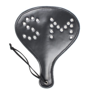 Elite BDSM Black Round Spanking Paddle with Metal "S M" Studs