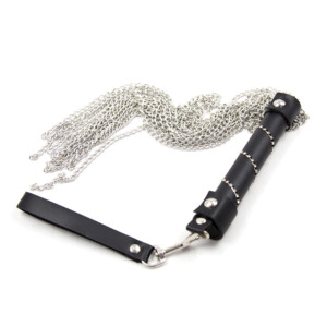 Elite BDSM Chain Link Flogger with Black Handle and Wrist Leash