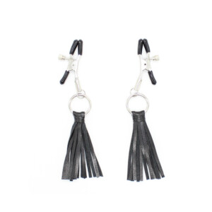 Elite BDSM Adjustable Metal Nipple Clamps with Black Tassels