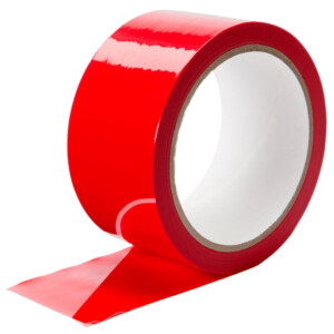 Red tape roll partially unrolled