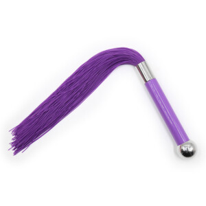 Elite BDSM Soft Silicone Tassel Whip with Metal Accents - Purple