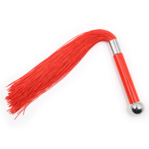 Elite BDSM Soft Silicone Tassel Whip with Metal Accents - Red