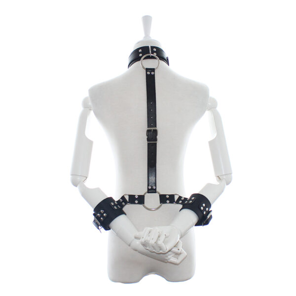 Elite BDSM Behind the Back Collar Adjustable Neck and Wrist Restraints - Black