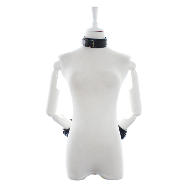 Elite BDSM Behind the Back Collar Adjustable Neck and Wrist Restraints - Black - Image 3