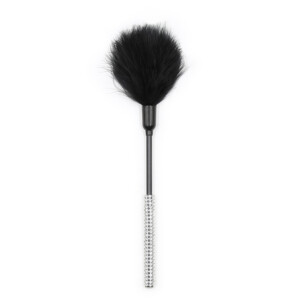 Elite BDSM Black Feather Tickler with Silver Rhinestone Studded Handle