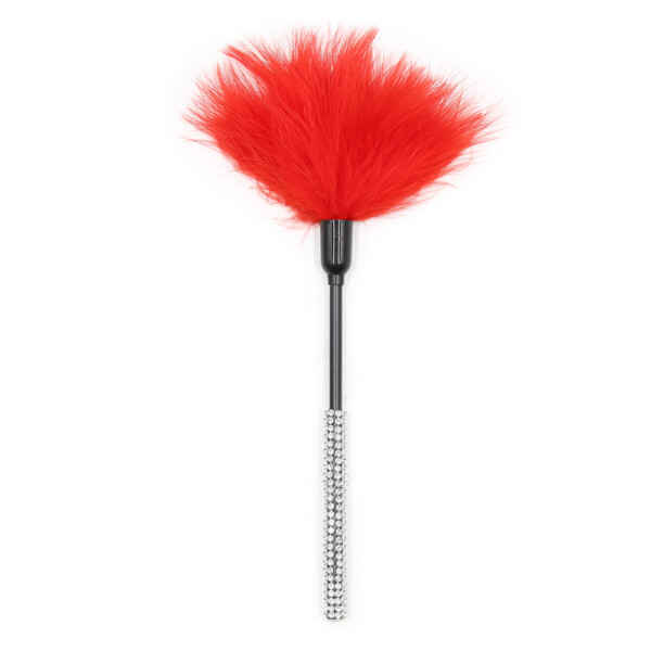 Elite BDSM Red Feather Tickler with Silver Rhinestone Studded Handle