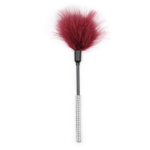 Elite BDSM Red Wine Feather Tickler with Silver Rhinestone Studded Handle