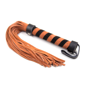 Elite BDSM Orange Suede Flogger with Pinstripe Handle