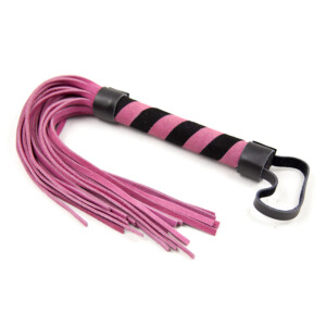 Elite BDSM Pink Suede Flogger with Pinstripe Handle
