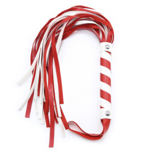 Elite BDSM Red Suede Flogger with Pinstripe Handle