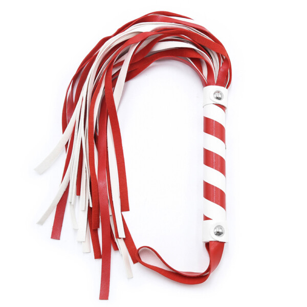 Elite BDSM Red Suede Flogger with Pinstripe Handle