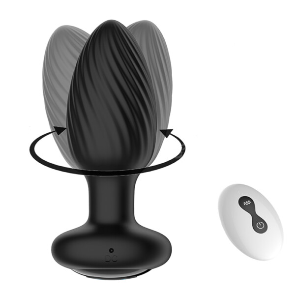 Full Rotation Vibrating Butt Plug with Wireless Remote Control - Black