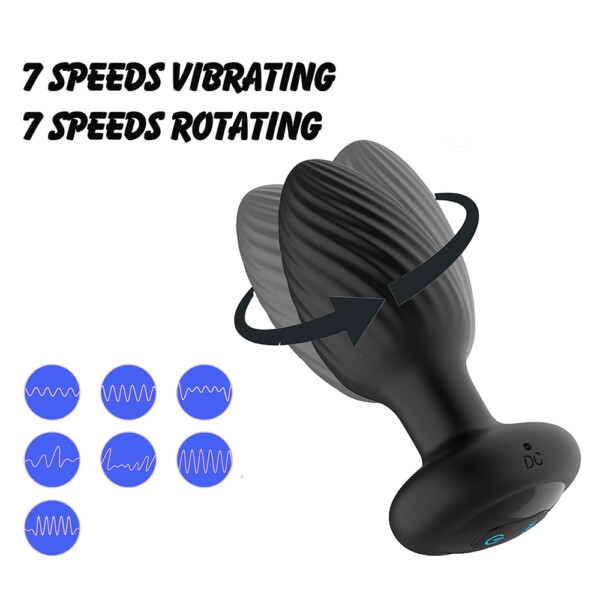 Full Rotation Vibrating Butt Plug with Wireless Remote Control - Black - Image 11
