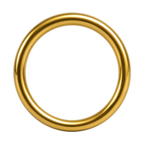 Polished gold metal ring on white background