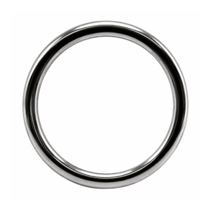 Polished silver metal ring on white background