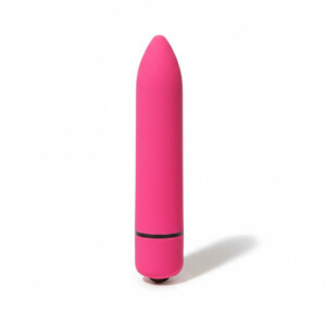 Bright pink bullet vibrator on white background