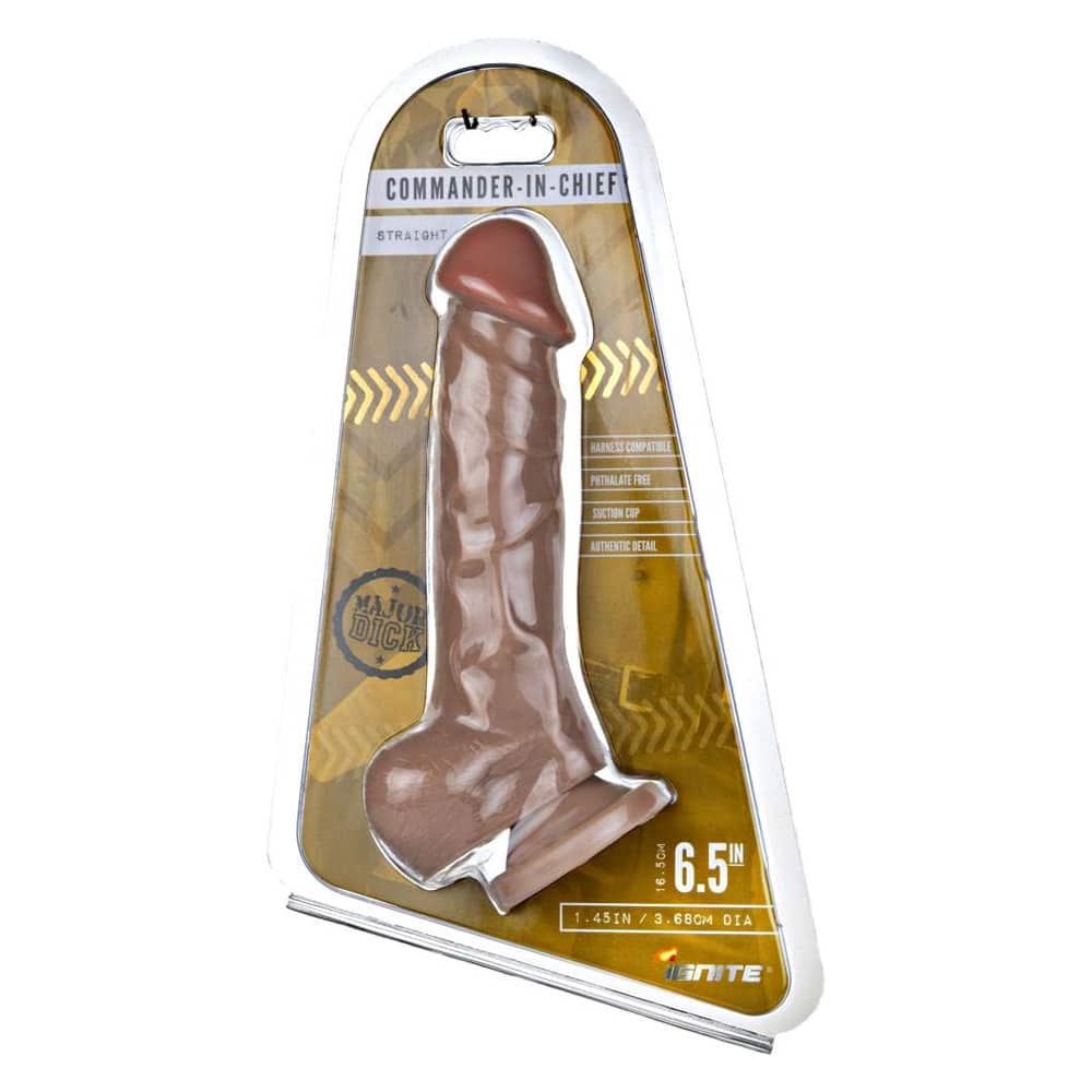 Major Dick Commander in Chief Curved 6.5" Dildo with Balls & Suction Cup -  Tan - Romantic Depot | Adult Sex Toy Superstore