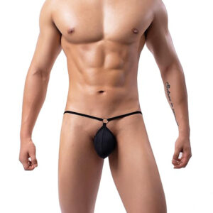 Men's Low Waist Mesh Bikini Thong Underwear with Pouch - Black - Medium