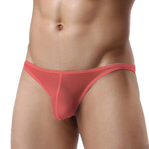 Men's Sheer Transparent Low Cut Thong - Orange - Large