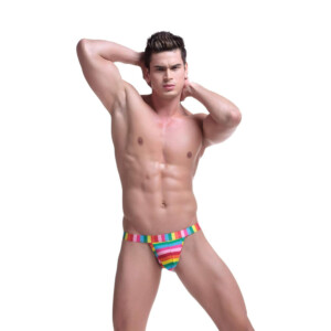 Men's Striped Rainbow Jock Strap - Large