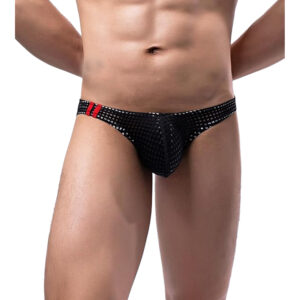 Black mesh men's thong underwear front view