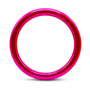 Bright pink circular metal ring on white background