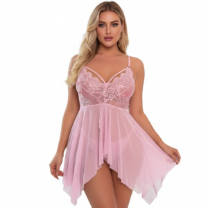 Pink lace lingerie with sheer skirt