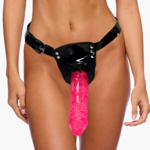 Pink strap-on harness belt with dildo