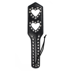 Elite BDSM Metal Studded Double Heart Spanking Paddle - Black