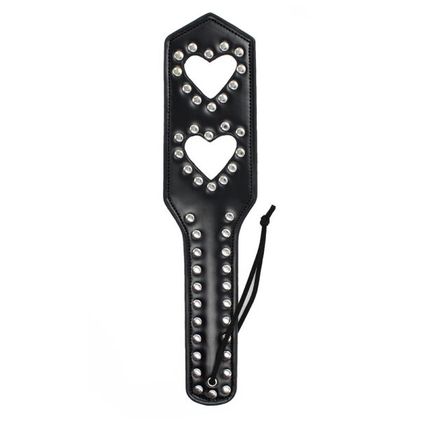 Elite BDSM Metal Studded Double Heart Spanking Paddle - Black