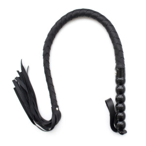 Elite BDSM Tassel Spanking Whip with Beaded Handle - Black
