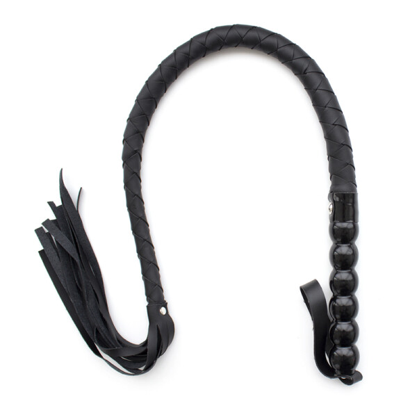 Elite BDSM Tassel Spanking Whip with Beaded Handle - Black