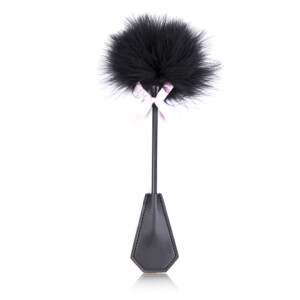 Elite BDSM Black Feather Tickler Spanking Crop with Pink Satin Bow